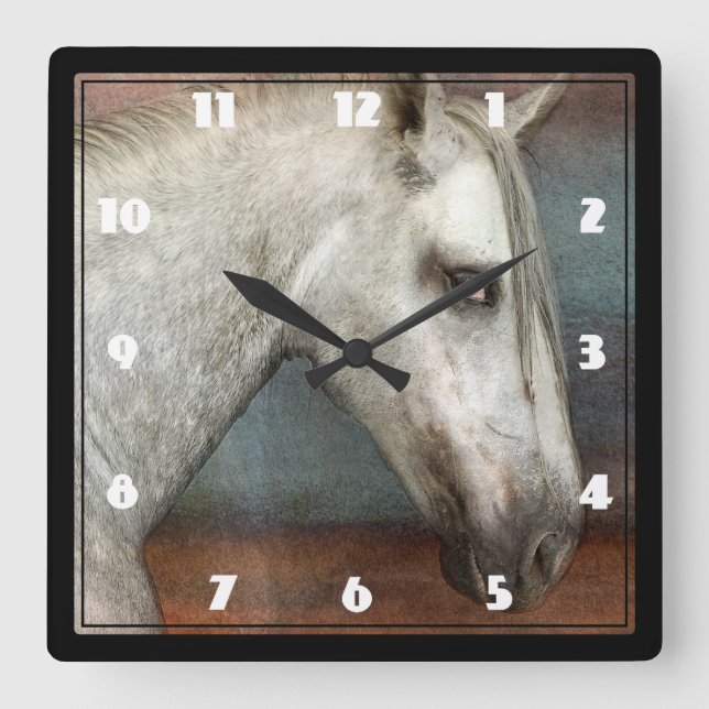 Reloj Cuadrado Dapple el retrato andaluz gris del caballo (Anverso)