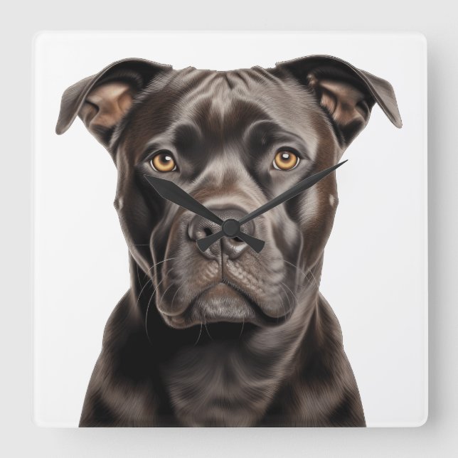 RELOJ CUADRADO DARK BROWN STAFFORDSHIRE BULL TERRIER DOG (Anverso)