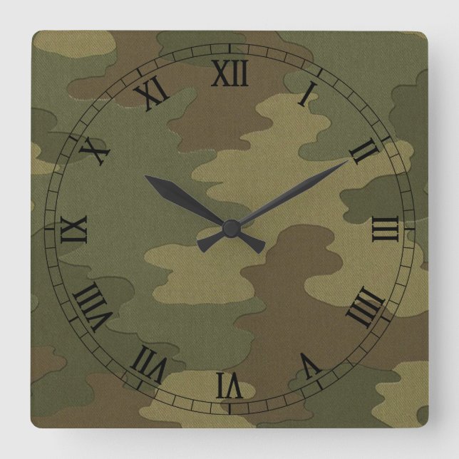 Reloj Cuadrado Dark Camouflage Square Roman Numerals Clock (Anverso)