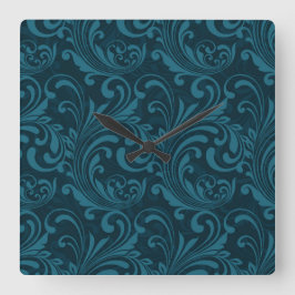 Reloj Cuadrado Dark teal floral damask pattern