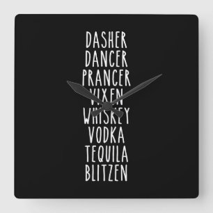 Reloj Cuadrado Dasher Dancer Prancer Vixen Whiskey Vodka Tequila