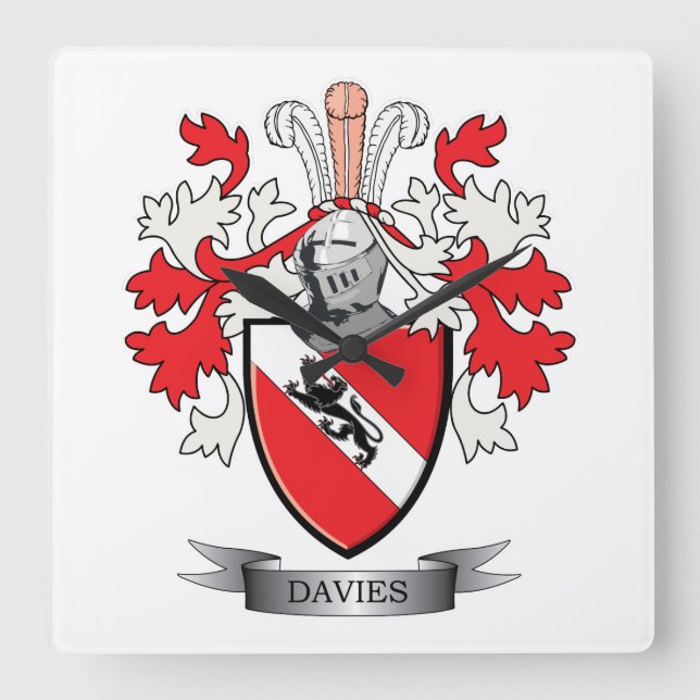 Reloj Cuadrado Davies Family Crest Coat of Arms (Anverso)
