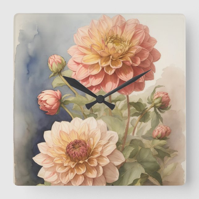 Reloj Cuadrado Dazzling Dahlia (Anverso)