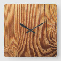 Reloj cuadrado de aspecto de madera