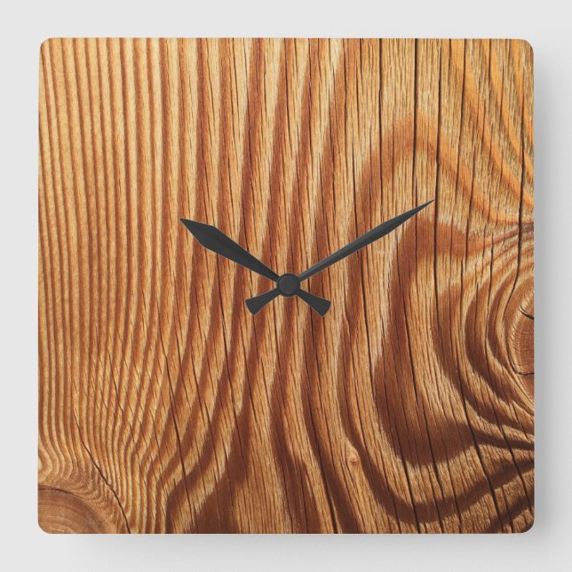 Reloj cuadrado de aspecto de madera (Anverso)