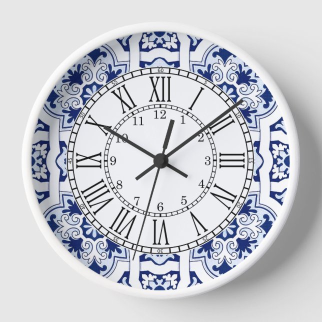 Reloj cuadrado de azulejo azul de Portugal (Anverso)