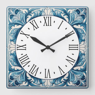 Reloj cuadrado de azulejo azul de Portugal