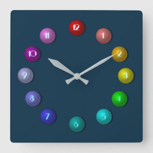 Reloj cuadrado de bolas de colores