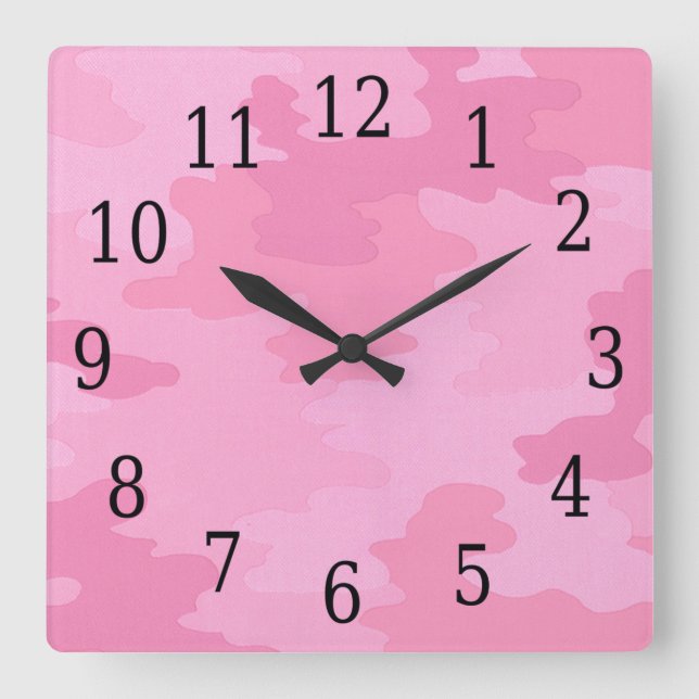 Reloj cuadrado de camuflaje rosado (Anverso)