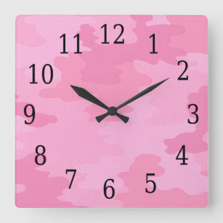 Reloj cuadrado de camuflaje rosado