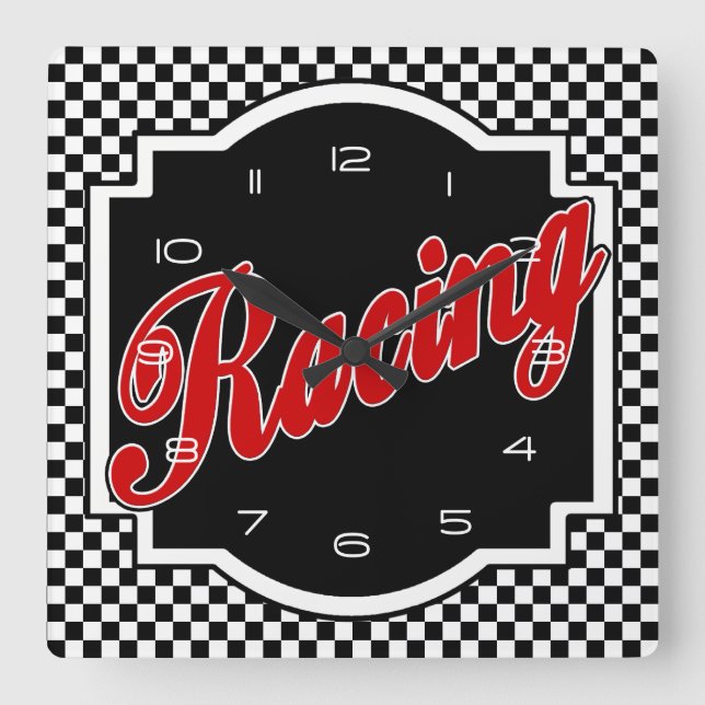 Reloj cuadrado de Carreras blanca y negra (Anverso)