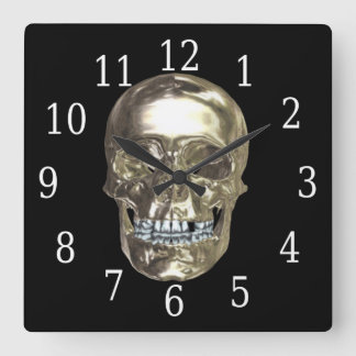 Reloj cuadrado de cráneo cromado