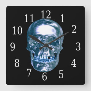 Reloj cuadrado de cráneo cromado azul