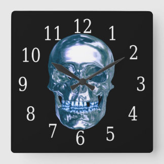 Reloj cuadrado de cráneo cromado azul