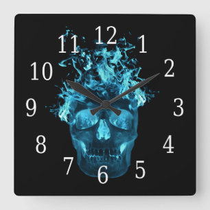 Reloj cuadrado de cráneo de llama azul