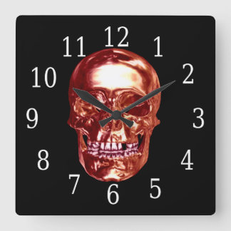 Reloj cuadrado de cráneo rojo cromado