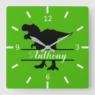 Reloj cuadrado de dinosaurios personalizado