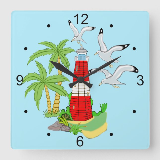 Reloj cuadrado de escenas del faro náutico (Anverso)