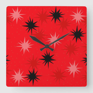 Reloj cuadrado de estallidos del rojo atómico