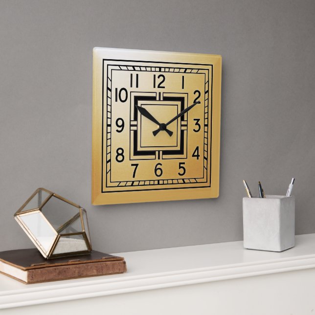 Reloj cuadrado de estilo Art Deco en oro. (Oficina)