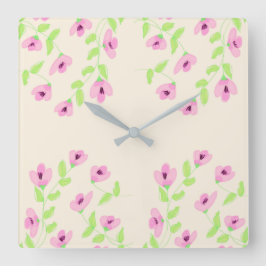 Reloj Cuadrado De Estilo Con Flora Rosa