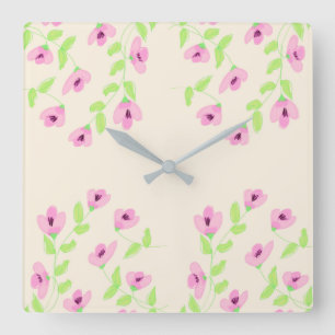 Reloj Cuadrado De Estilo Con Flora Rosa