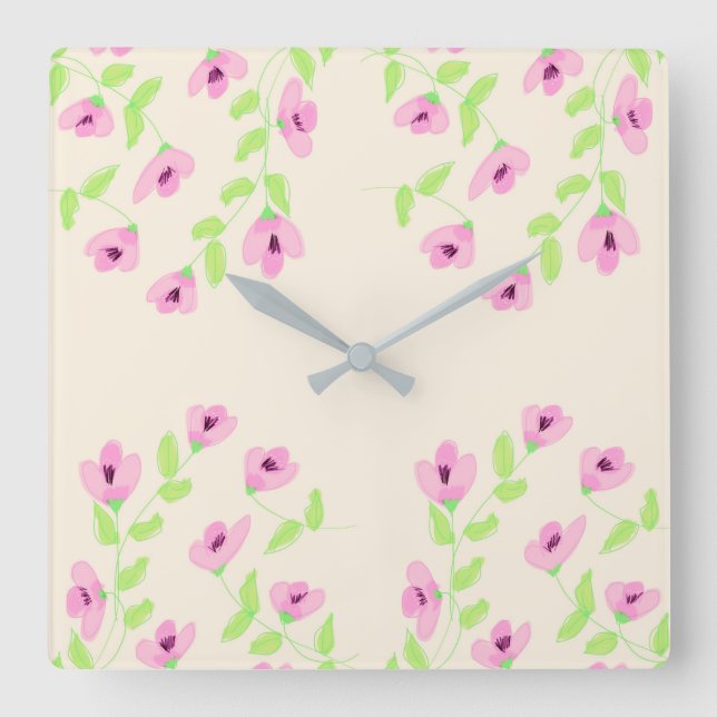 Reloj Cuadrado De Estilo Con Flora Rosa (Anverso)