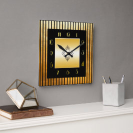 Reloj cuadrado de estilo de deco dorado y negro
