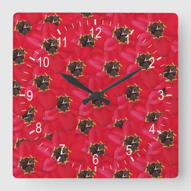 Reloj cuadrado de fondo de Tulips (Anverso)