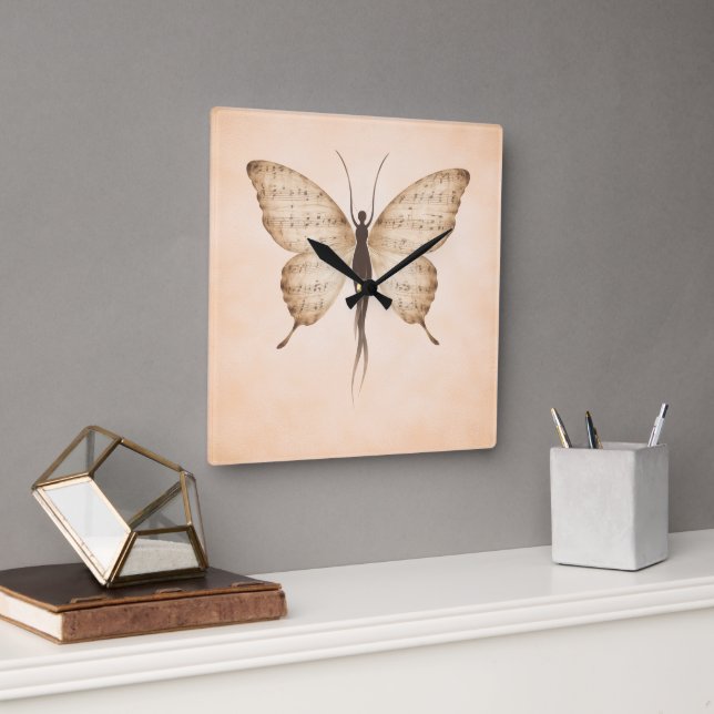 Reloj cuadrado de forma de mariposa poética (Oficina)