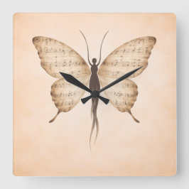 Reloj cuadrado de forma de mariposa poética