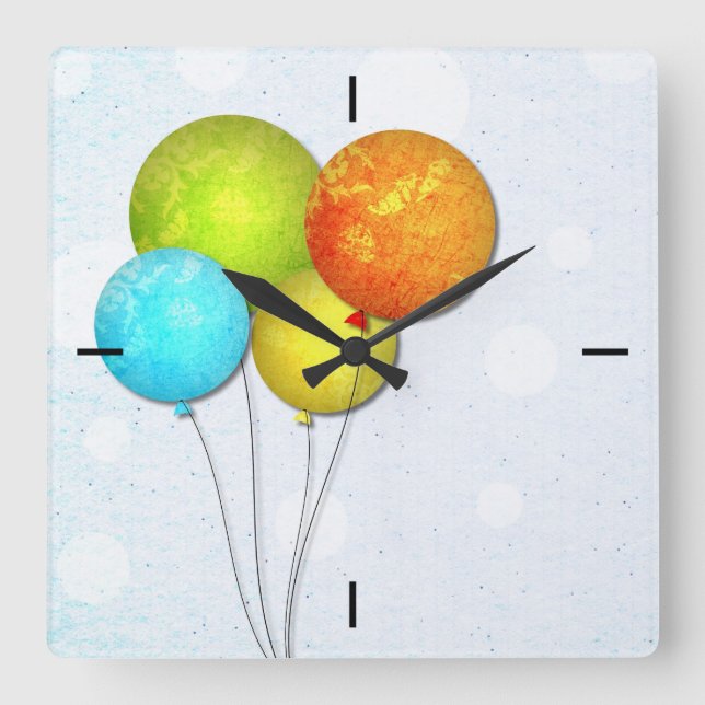 Reloj cuadrado de globos de colores (Anverso)