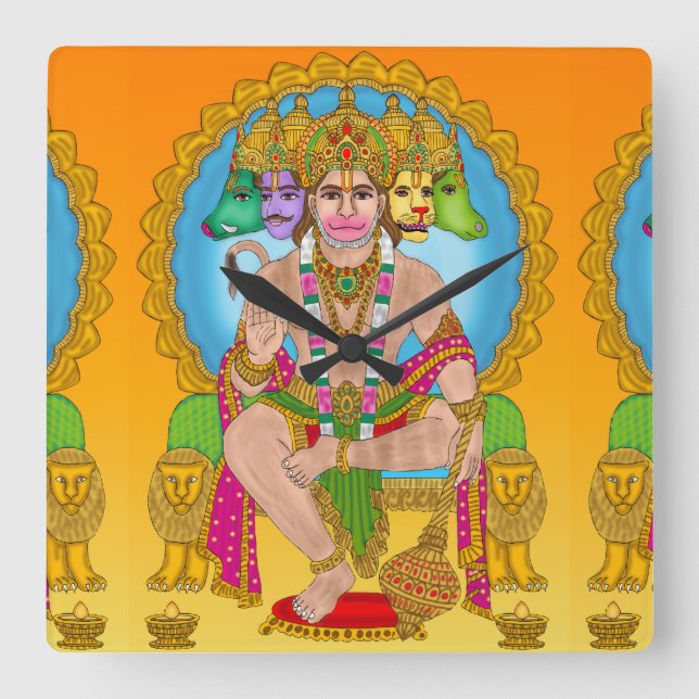 Reloj cuadrado de Hanuman Ji | Hindu Lord Hanuman  (Anverso)