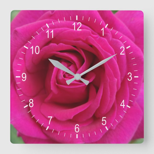 Reloj cuadrado de la flor de rosa roja (Anverso)