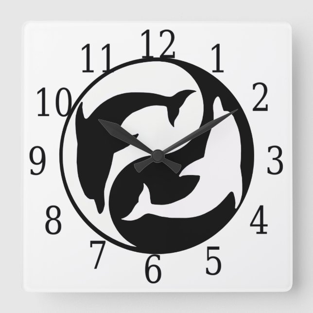 Reloj cuadrado de los delfines de Yin Yang (Anverso)