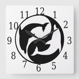Reloj cuadrado de los delfines de Yin Yang