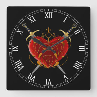 Reloj cuadrado de los números romanos del corazón