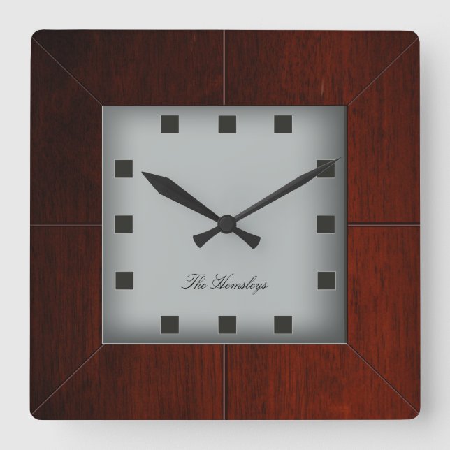 Reloj cuadrado de madera personalizado (Anverso)