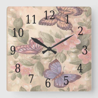 Reloj cuadrado de mariposa
