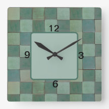 Reloj cuadrado de pared con mosaico verde
