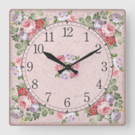 Reloj cuadrado de pared - diseño floral