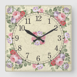 Reloj cuadrado de pared - diseño floral