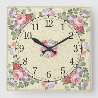Reloj cuadrado de pared - diseño floral