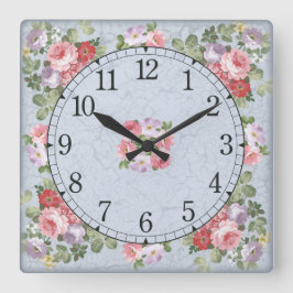 Reloj cuadrado de pared - diseño floral