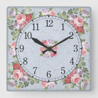 Reloj cuadrado de pared - diseño floral