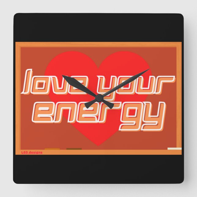 reloj cuadrado de pared "LOVE TU ENERGÍA" (Anverso)