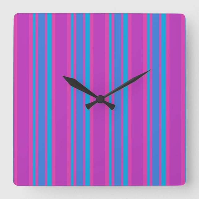 Reloj cuadrado de pared: Magenta, morado, franjas  (Anverso)