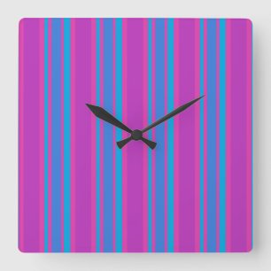 Reloj cuadrado de pared: Magenta, morado, franjas 