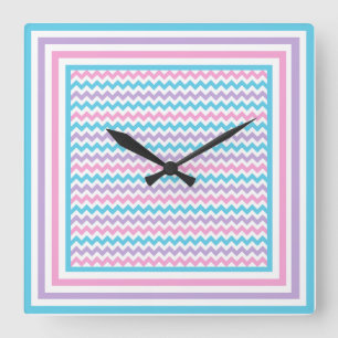 Reloj cuadrado de pared, rosa, malva, chevras turq