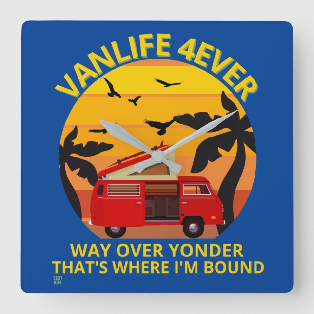 reloj cuadrado de pared "VANLIFE..." (Anverso)